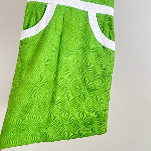 Milly Of New York Green Textured A-Line Dress White Trim Pockets Size 2 - Picture 3 of 8